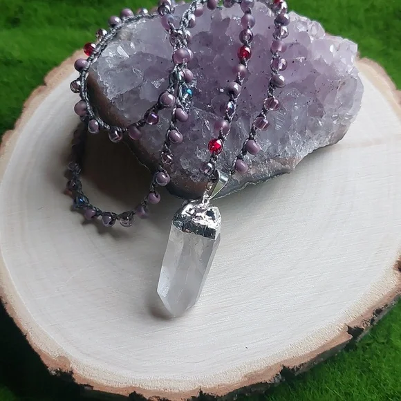 Silver Quartz Crystal Necklace Artisan Jewelry by Rust Belt Raised - Picture 6 of 12